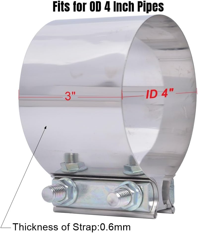 eLifecenter 4" Stainless Exhaust Clamp, ID 4 Inch Butt Lap Joint Muffler Band Clamp Sleeve - Image 2